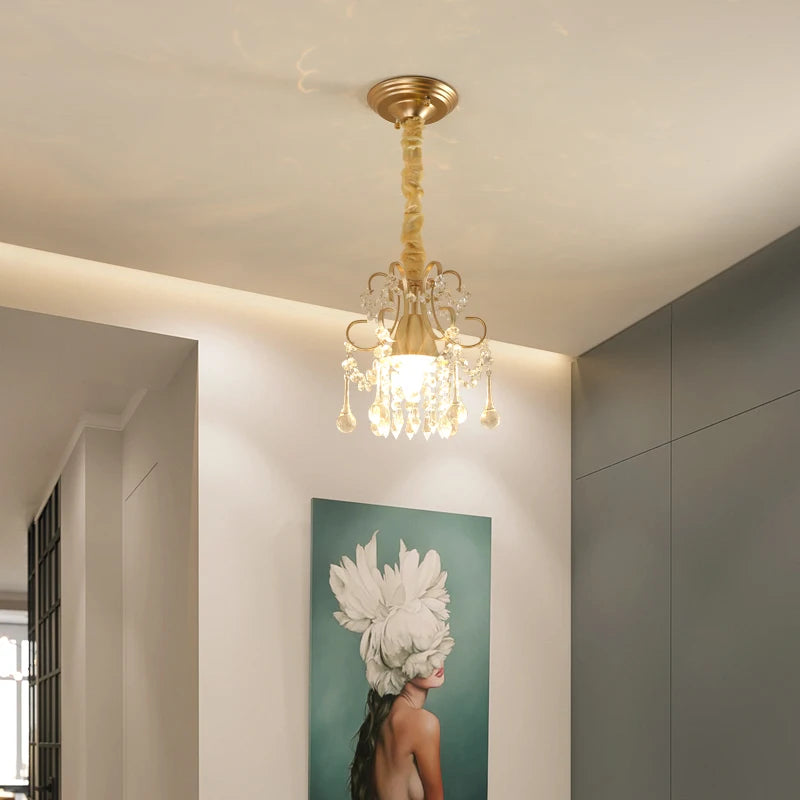 lustre moderne en cristal doré pour intérieur lumineux - vue 5 sur 16