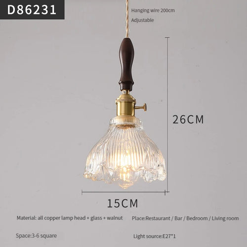 suspension moderne en laiton avec abat-jour rustique en verre de noyer - vue 14 sur 30