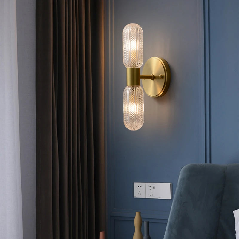 Simple All Copper Straight Glass Wall Lamp, Bathroom Mirror in Front of Light Luxury Living Room Balcony Bedroom LED Lighting - vue 4 sur 10