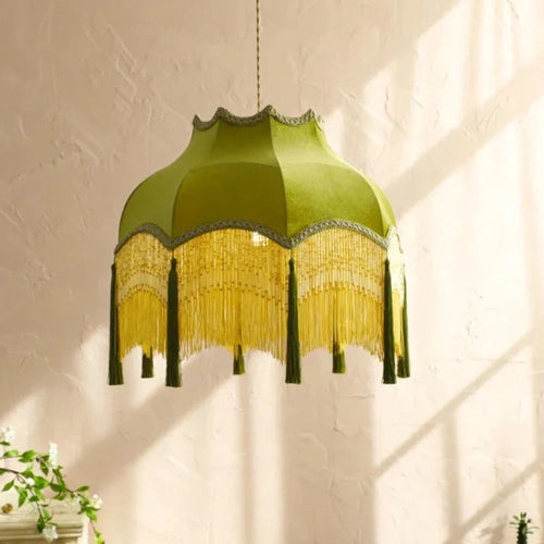 lustre led français vintage velours or glands - vue 2 sur 6