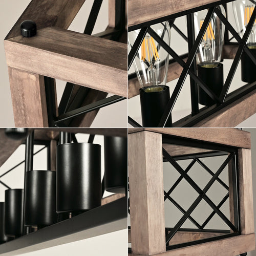 Lustre rustique en métal et bois - vue 7 sur 7