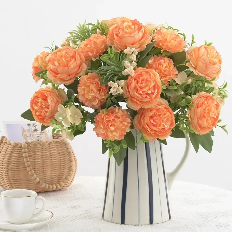 bouquet d'hortensias et pivoines artificiels pour décoration intérieure - vue 5 sur 11