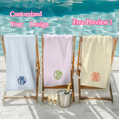 serviette de plage personnalisée rayures monogramme style preppy - vue 3 sur 6