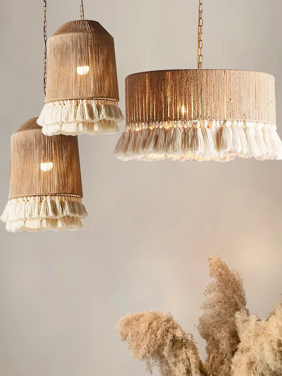 Suspension Vintage à franges en tissu ficelle - vue 5 sur 10