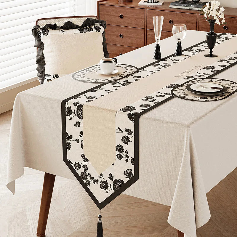 Chemin de table floral vintage style campagne lin