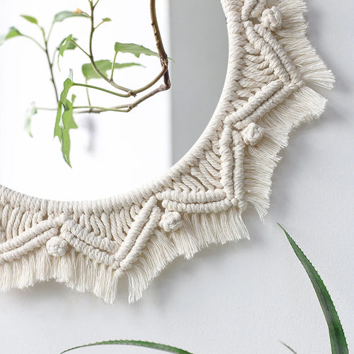 miroir mural en macramé décoration intérieure style bohème - vue 4 sur 11