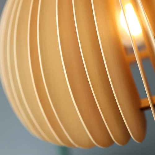 lustre en bois japonais style nordique rétro citrouille pour intérieur - vue 10 sur 11