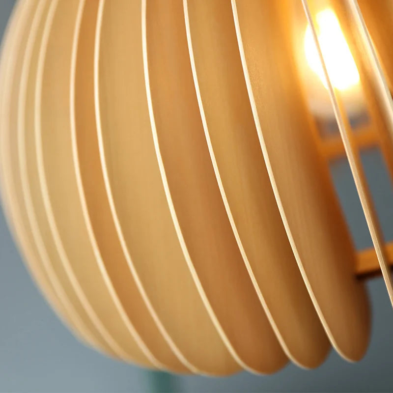 lustre en bois japonais style nordique rétro citrouille pour intérieur - vue 10 sur 11