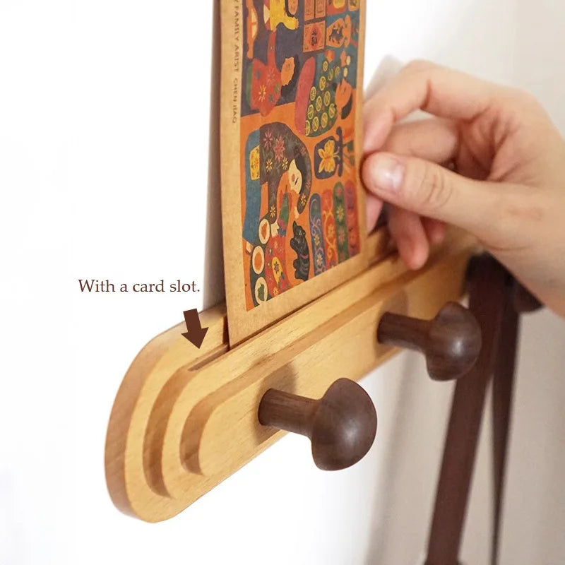 Walnut wood solid mushroom shape No holes, Minimalist wabi-sabi, Bag key Card Coat Cap, Wall Storage hook for bedroom, entrance - vue 5 sur 8