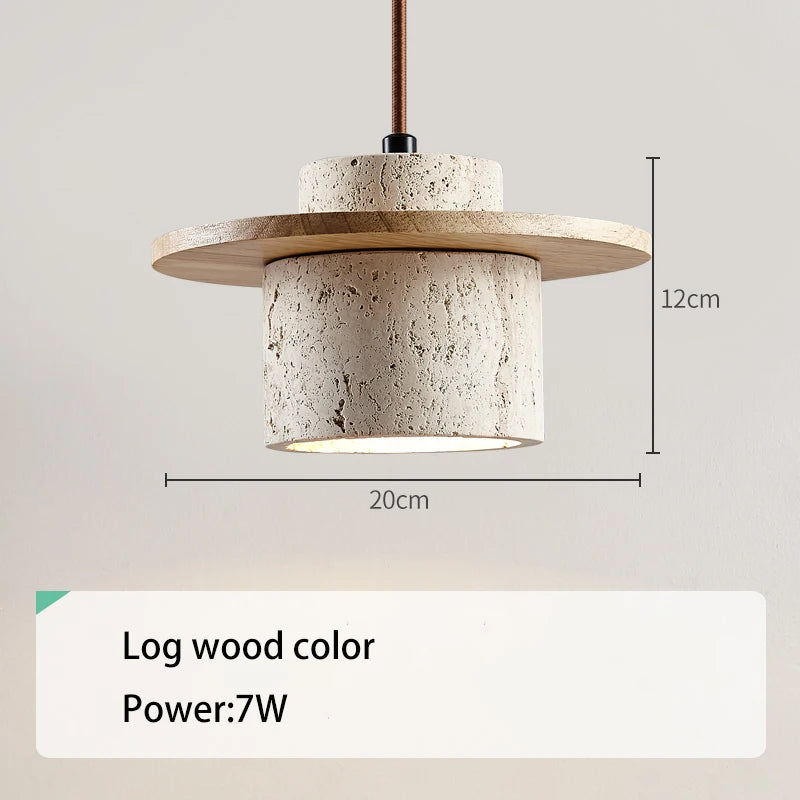 Suspension style japonais led vintage en pierre et bois