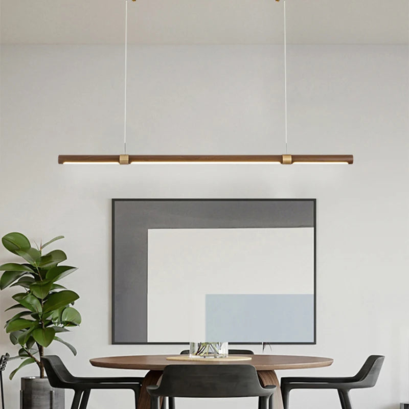 suspension LED imitation bois et métal minimaliste réglable - vue 4 sur 9