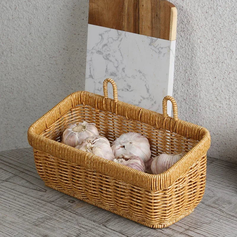 panier mural décoratif tissé pour rangement et fleurs - vue 3 sur 7