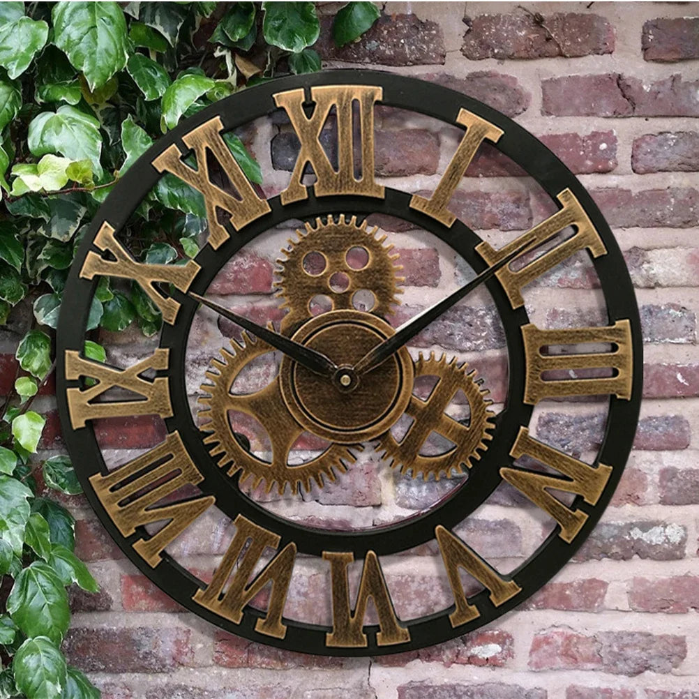 horloge murale décorative style industriel rétro à engrenages - vue 6 sur 8