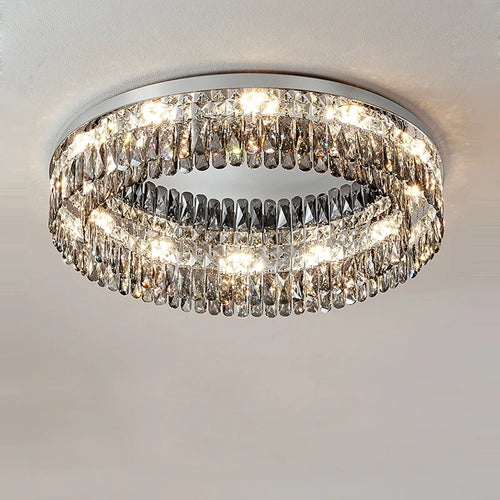 plafonnier led cristal doré chromé intensité variable design moderne - vue 6 sur 18
