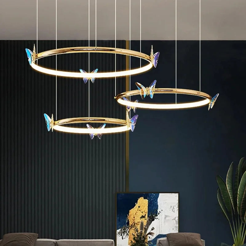 lustre moderne en forme de papillon avec anneau doré décoratif - vue 2 sur 12