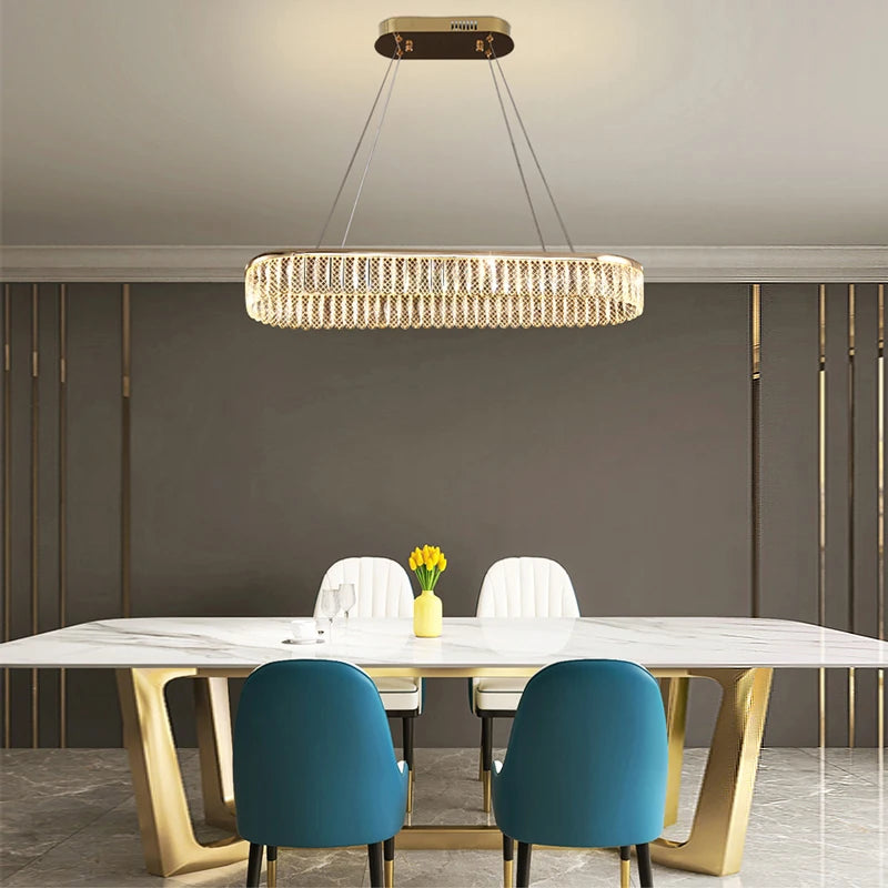 lustre led en cristal losange rond à plusieurs anneaux luxueux - vue 4 sur 20