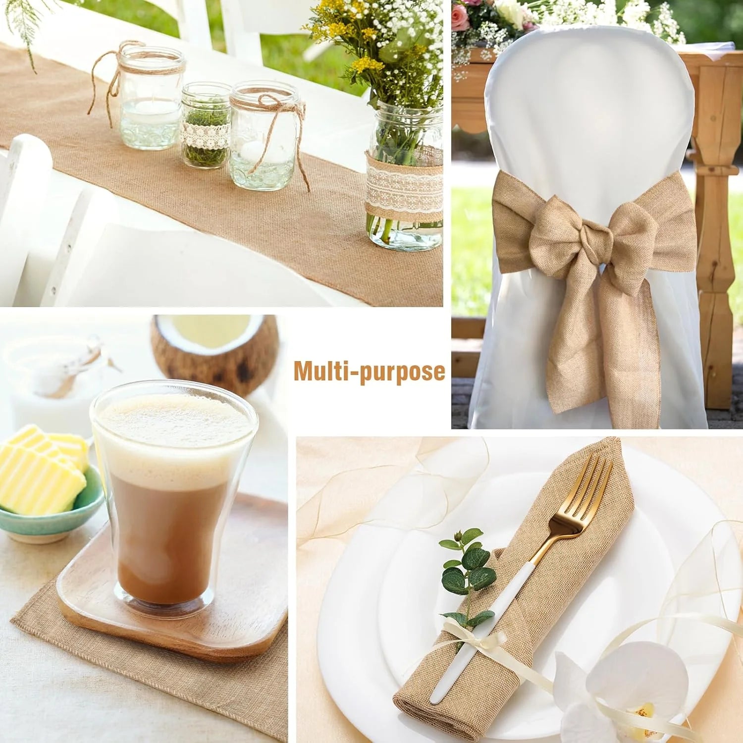Chemin de table jute beige style rustique ferme - vue 6 sur 6