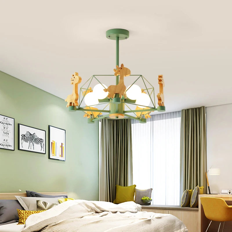 Kids Room Lighting Nordic Children Child Room Ceiling Light E27 Holder Star Diamond LED Suspension Wooden Hanging Lamp - vue 4 sur 10