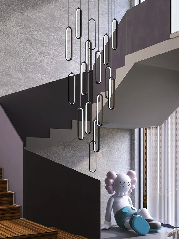 lustre ovale led minimaliste pour duplex hôtel penthouse - vue 3 sur 18
