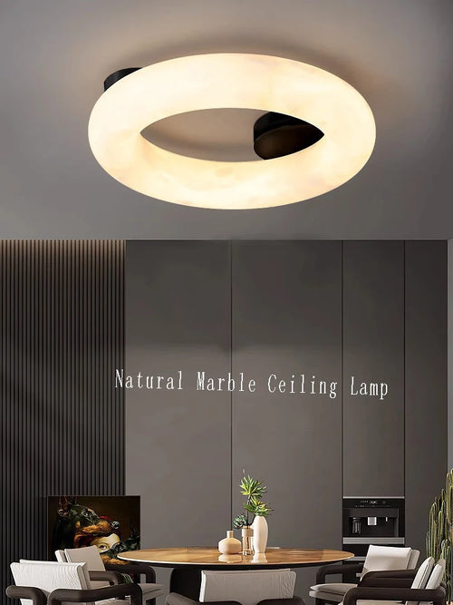 lustre moderne en marbre naturel avec petites lampes encastrées - vue 4 sur 9