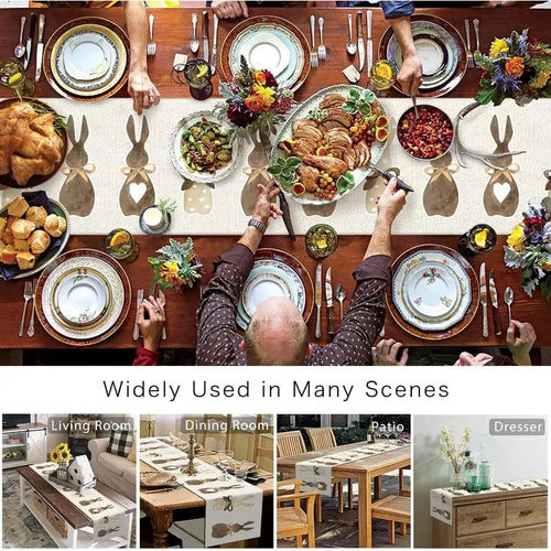 Chemin de table lin motifs lapin coeur paques - vue 4 sur 7