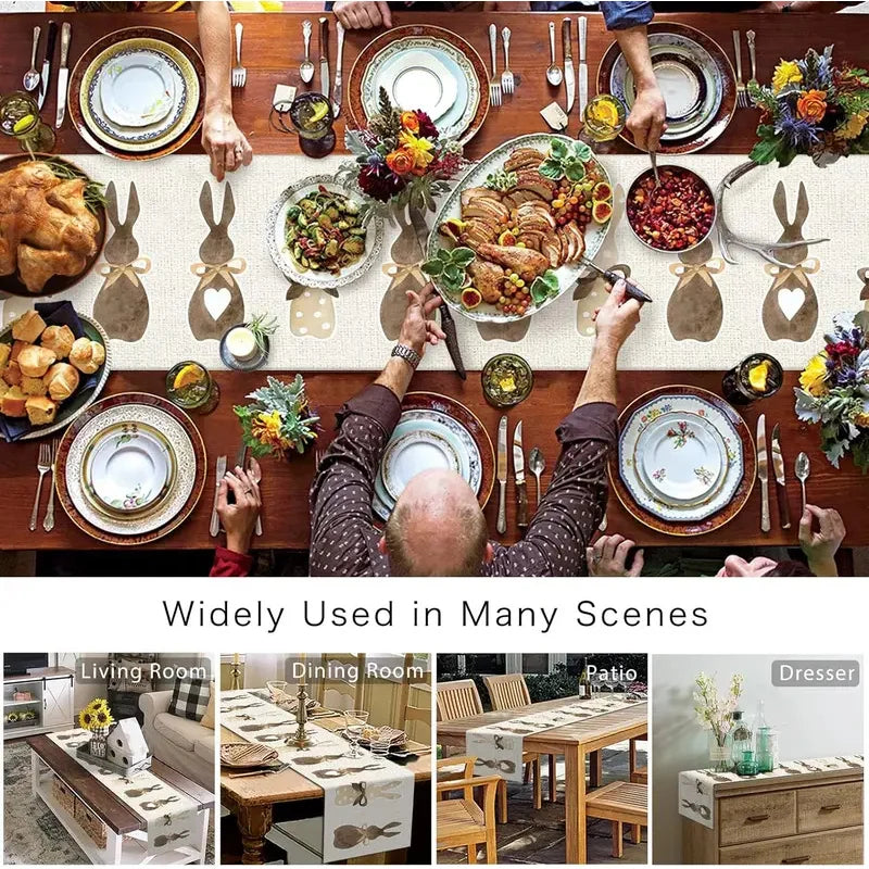 Chemin de table lin motifs lapin coeur paques - vue 3 sur 7