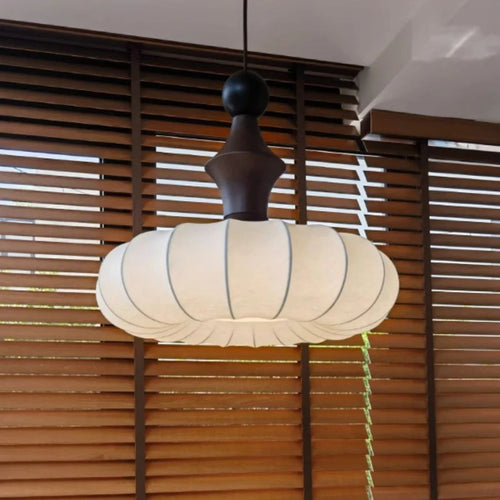 lustre en soie avec abat-jour en tissu lumineux - vue 3 sur 9