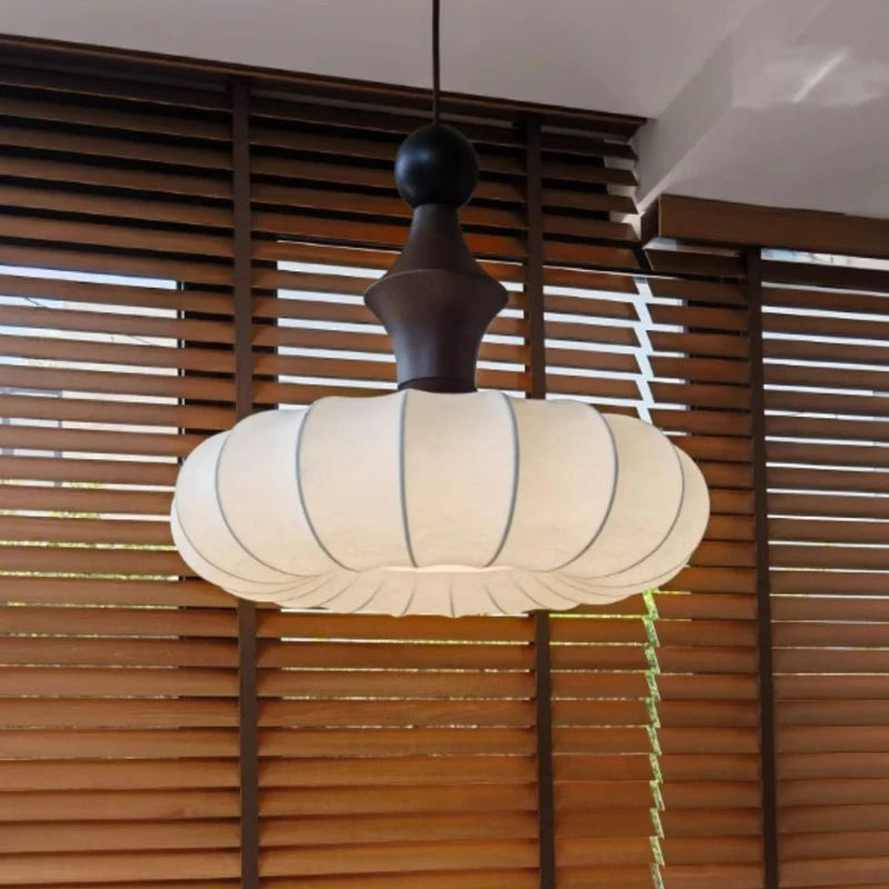lustre en soie avec abat-jour en tissu lumineux - vue 3 sur 9