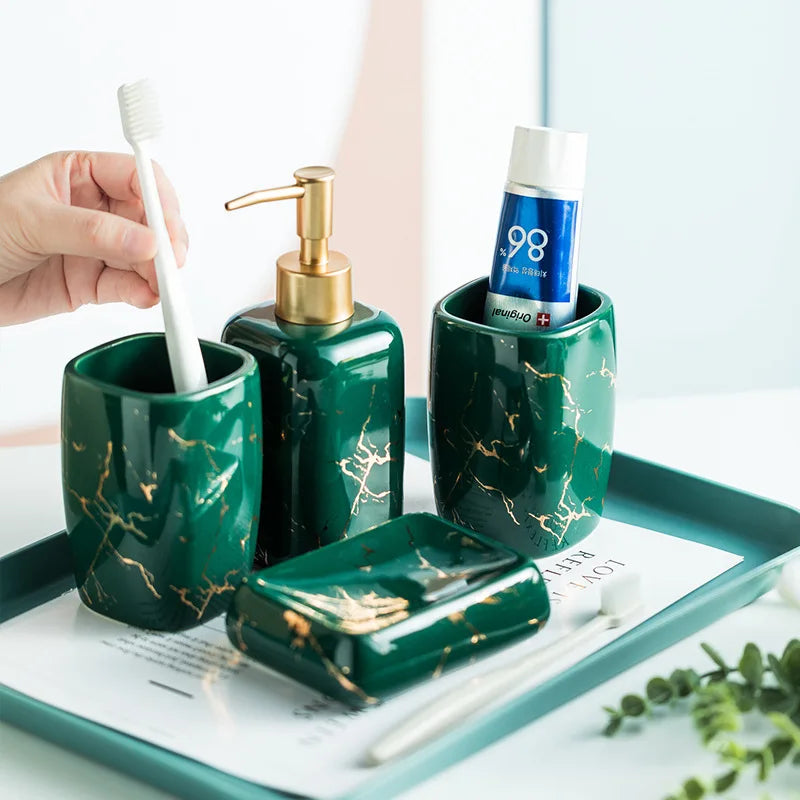 ensemble de toilette en céramique dorée mate nordique accessoires de salle - vue 3 sur 11