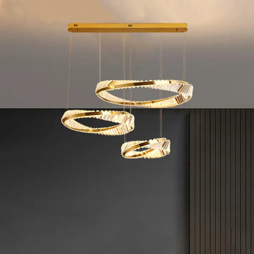suspension led doré design moderne avec cristal élégant - vue 2 sur 14