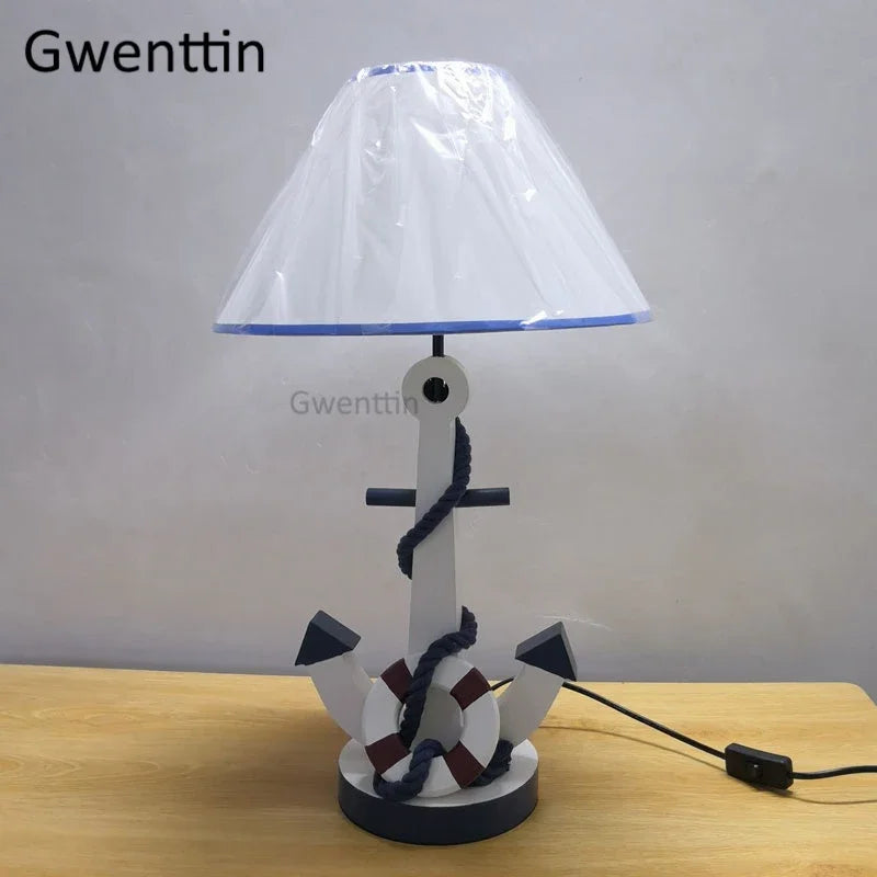 lampe de bureau en bois avec ancre pour décoration enfant - vue 3 sur 6