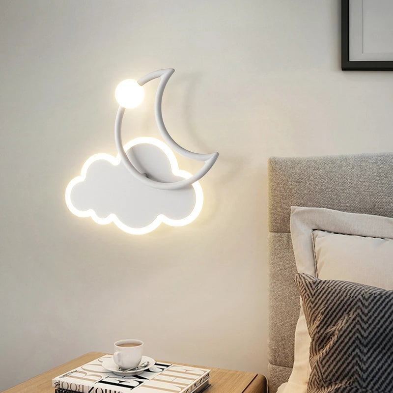 Chambre d'enfants appliques moderne Simple créatif dessin animé nuage lumière LED lune chambre lampe de chevet filles garçons Loft lampe de lit - vue 5 sur 9