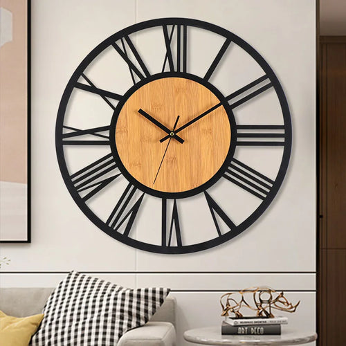 grande horloge murale 3d nordique rétro chiffres romains décorative silencieuse - vue 4 sur 7