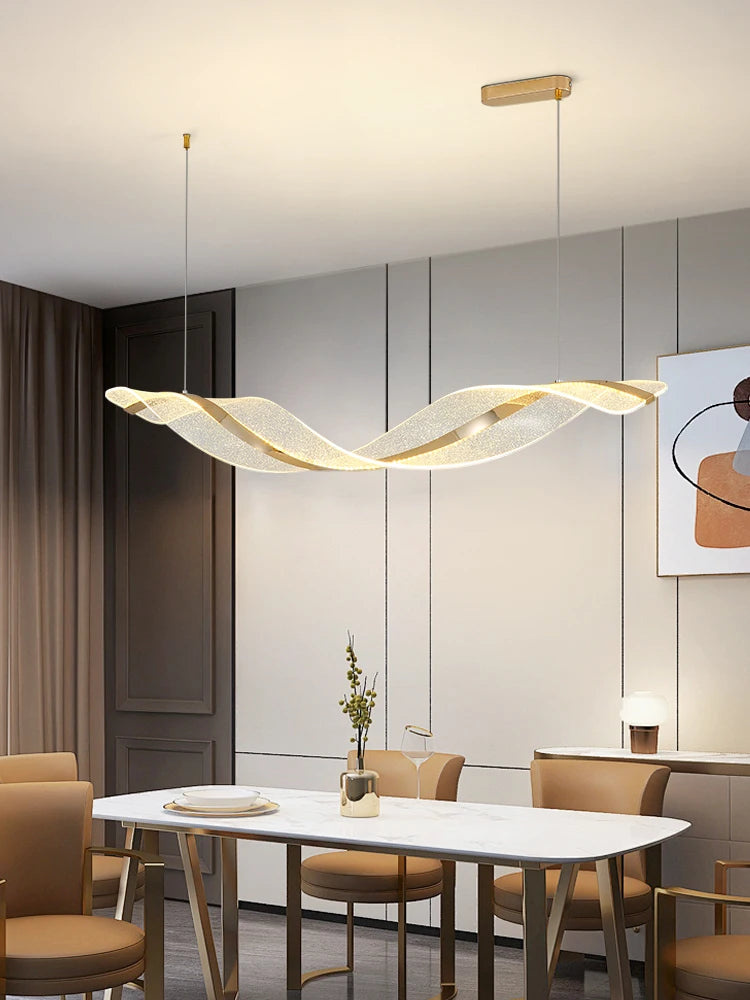 lustre nordique led moderne vague salon restaurant intérieur - vue 4 sur 8