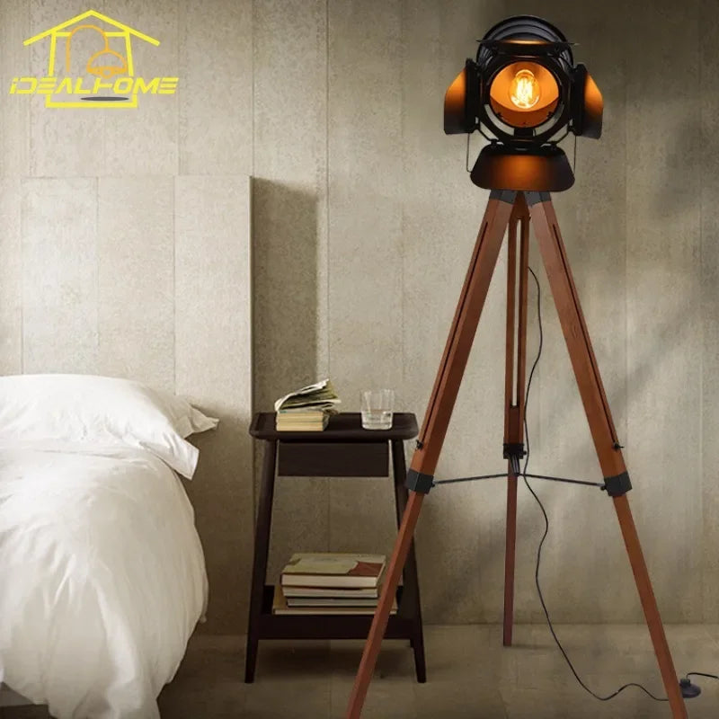 lampadaire industriel vintage en bois massif réglable pour intérieur - vue 7 sur 7