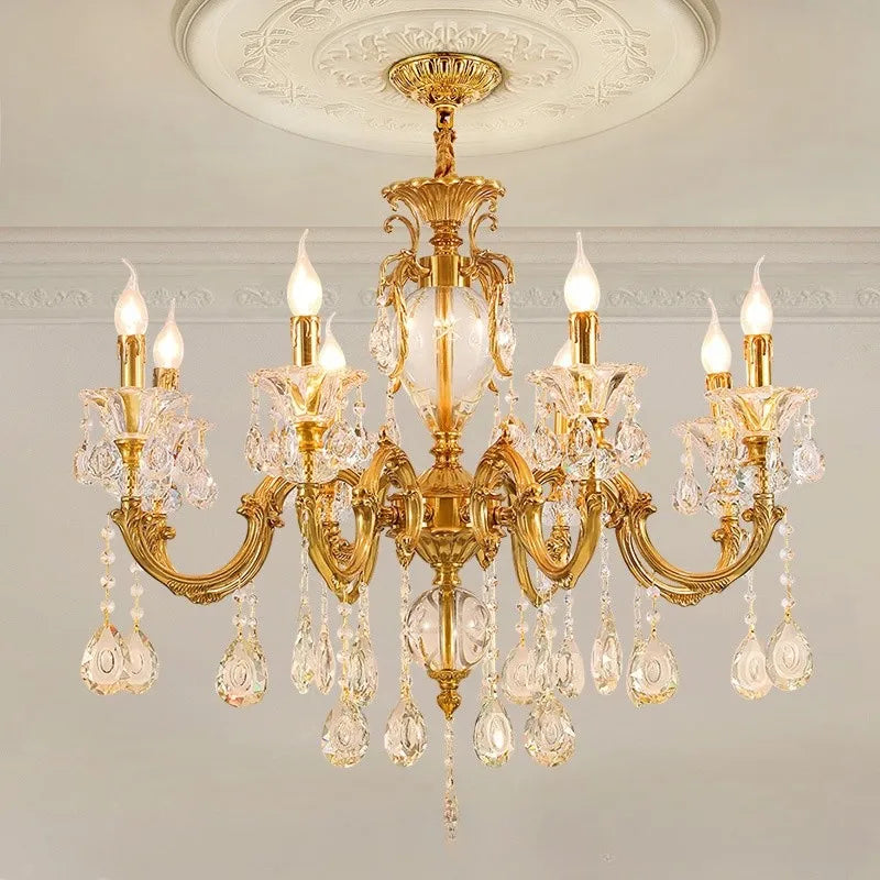 lustre moderne à led en cristal et cuivre - vue 2 sur 9