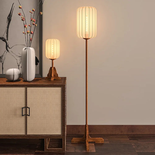 lampadaire style vintage en bois et cuivre pour hôtel et restaurant - vue 2 sur 9
