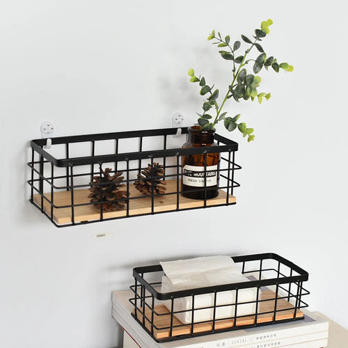 panier de rangement en métal et bois pour cosmétiques - vue 4 sur 7