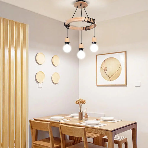 Suspension industrielles araignée nordique lustres en bois 3 têtes E27 rétro Loft lampes suspendues pour chambre salon cuisine - vue 2 sur 9