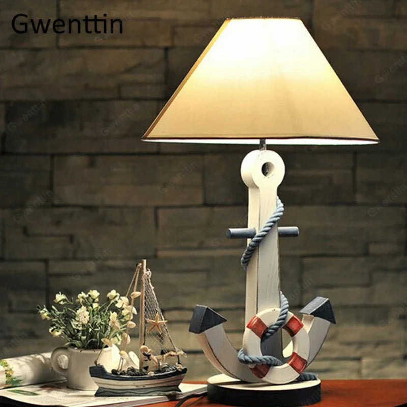 lampe de bureau en bois avec ancre pour décoration enfant - vue 5 sur 6
