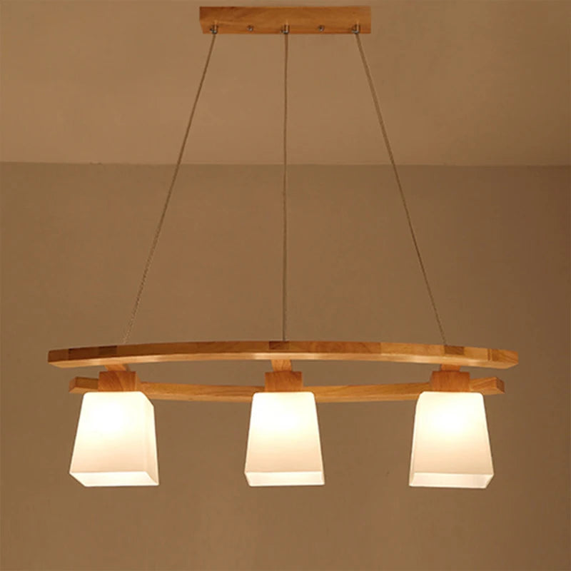 lustre en bois créatif suspendu trois têtes pour restaurant café - vue 6 sur 7