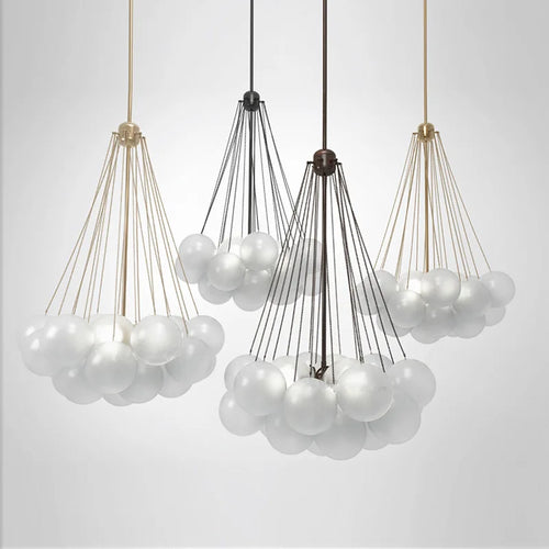 lustre moderne en métal avec boule en verre et bulles décoratives - vue 4 sur 14
