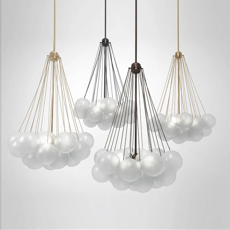 lustre moderne en métal avec boule en verre et bulles décoratives - vue 4 sur 14