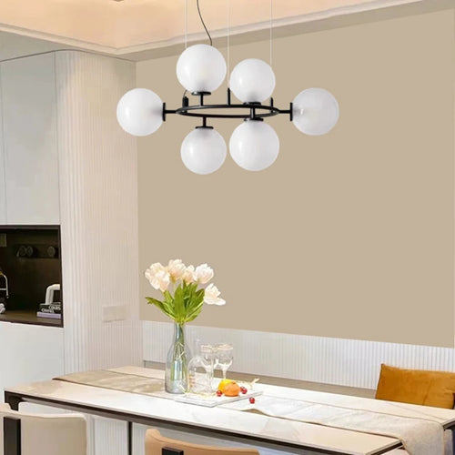 lustre en verre avec anneau noir design moderne et réglable - vue 2 sur 8
