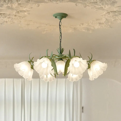 lustre à la française en verre avec fleurs style muguet - vue 5 sur 10