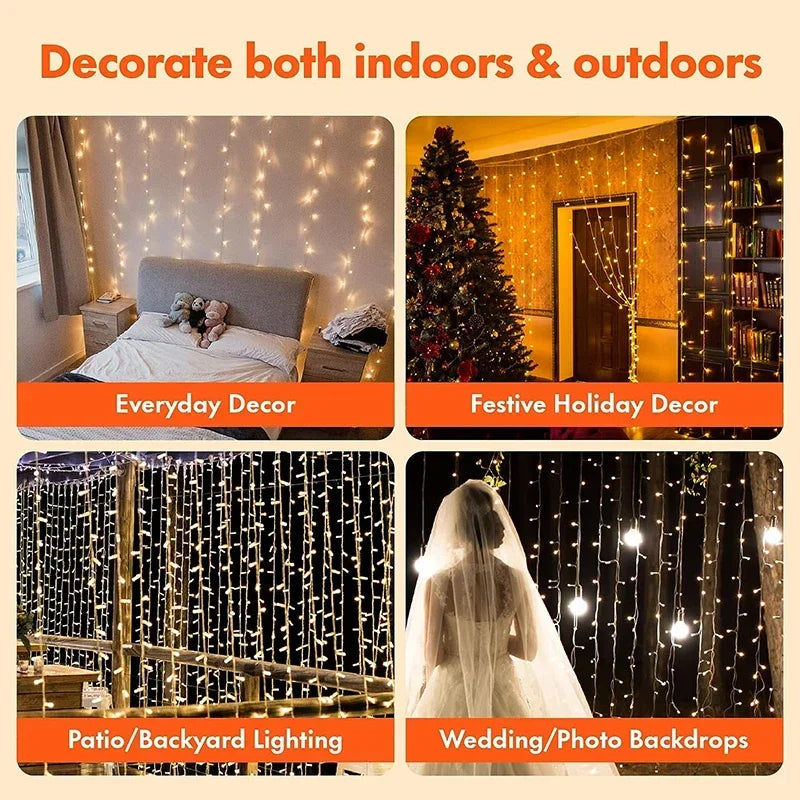 guirlande lumineuse rideau led usb pour décorations festives et célébrations - vue 3 sur 9