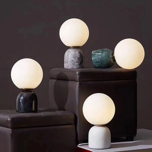 lampe de table en marbre et verre design contemporain - vue 3 sur 9