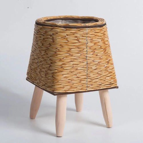 pot de fleurs rotin tressé créatif avec pieds amovibles et support durable