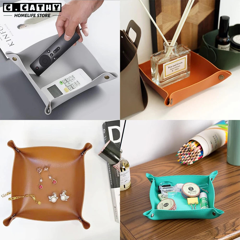 plateau pliable en cuir pour rangement divers et décoration - vue 6 sur 13
