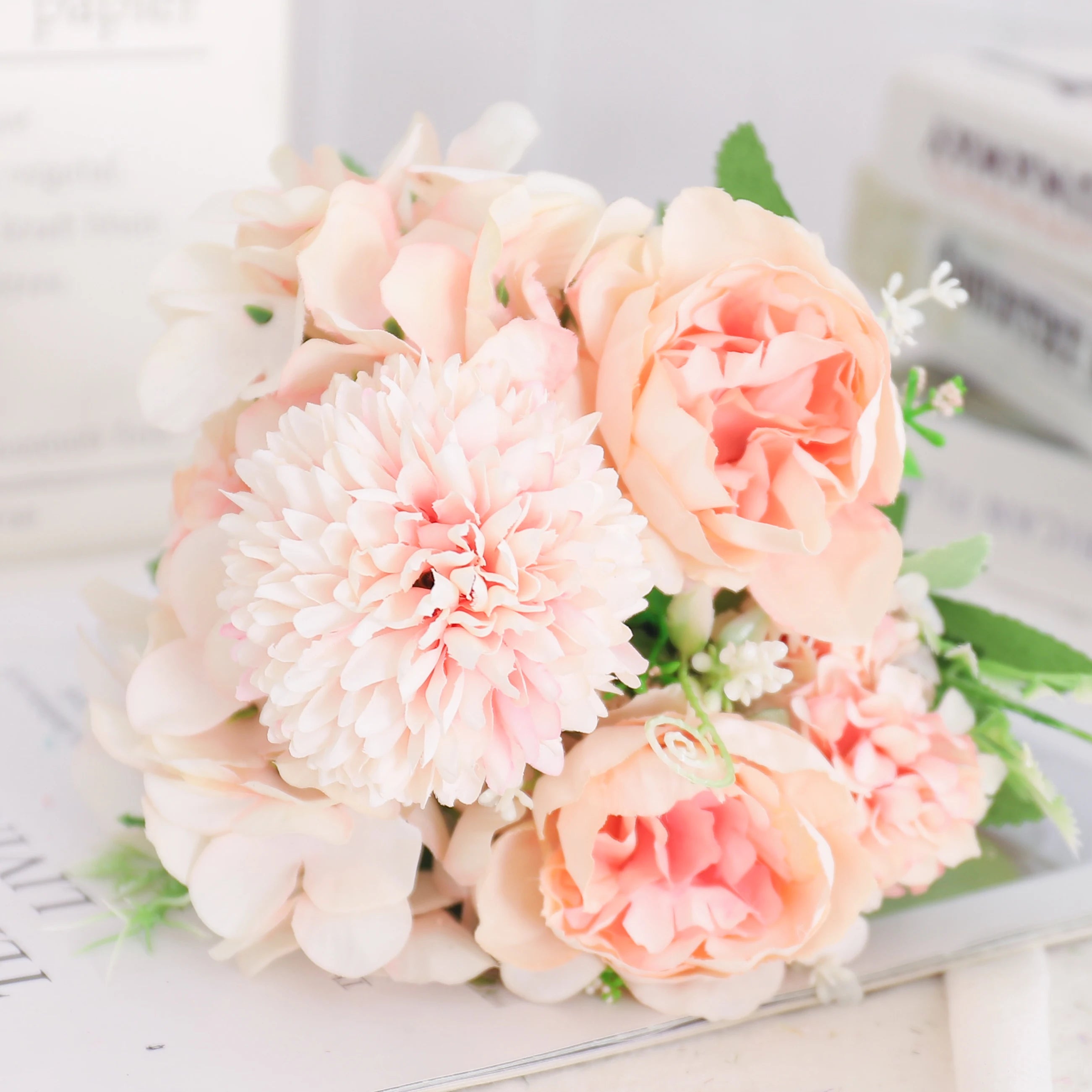 fleurs artificielles soie pivoine hortensia décoration mariage bouquet - vue 30 sur 40